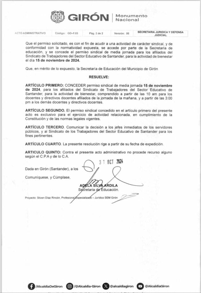 Permiso Sindical Giron Fiesta Maestro