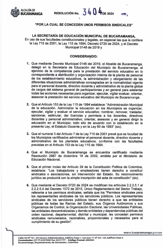Permiso Sindical Bucaramanga