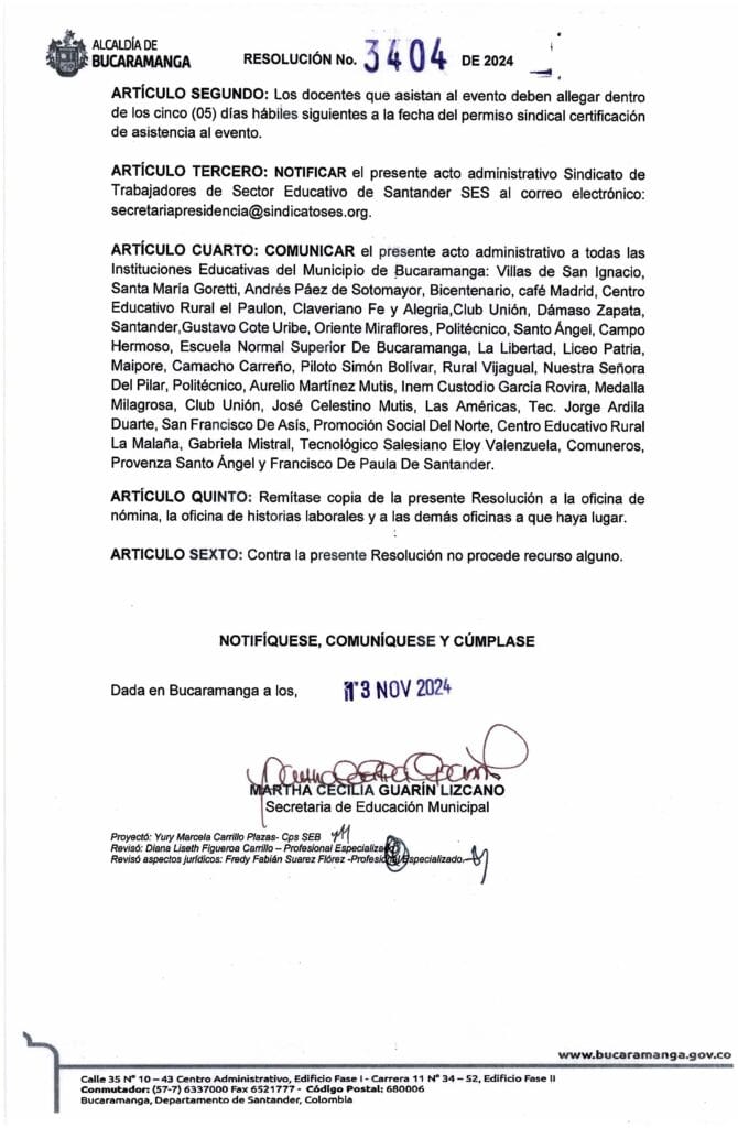 Permiso Sindical Bucaramanga