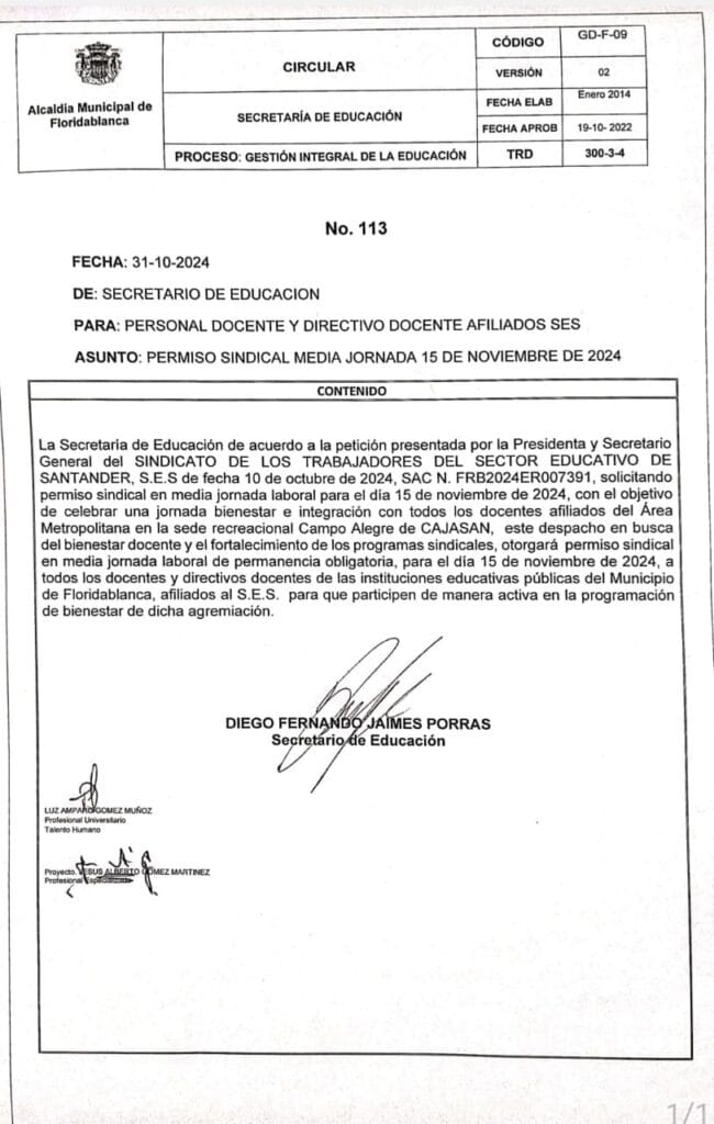 Permiso Sindical Floridablanca