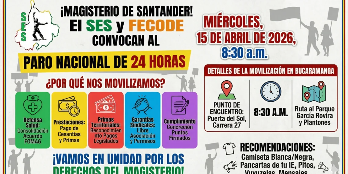 Afiche oficial del SES con el mapa de Santander y un trabajador alzando el brazo, celebrando 60 años de lucha