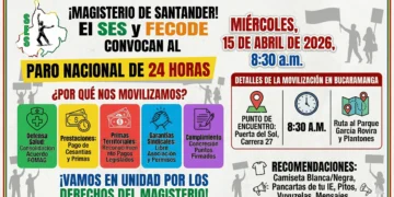 Afiche oficial del SES con el mapa de Santander y un trabajador alzando el brazo, celebrando 60 años de lucha