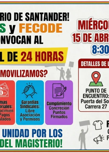 Afiche oficial del SES con el mapa de Santander y un trabajador alzando el brazo, celebrando 60 años de lucha