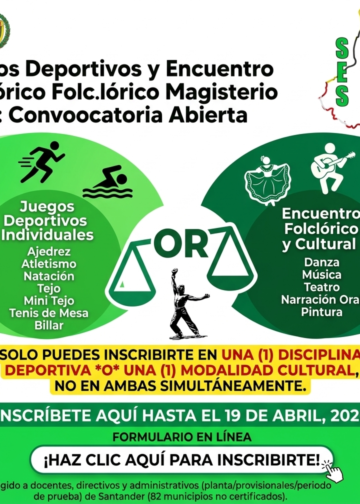 Juegos del Magisterio Santander, Encuentro Folclórico Docente, Circular 040 2026, Bienestar Laboral Santander.