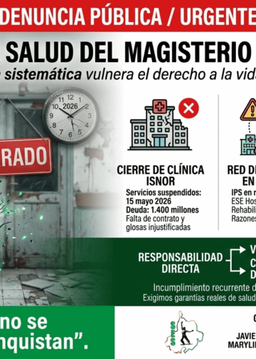 Una fotografía dramática de primer plano enfocada en un estetoscopio médico con la manguera visiblemente rota y deshilachada sobre una superficie fría y oscura. Al fondo, de manera borrosa pero reconocible, se aprecia la entrada de una clínica médica con un cartel rojo que dice claramente 'CERRADO'. La iluminación de la escena utiliza los tonos verdes institucionales del SES (#009241 y #006027) con alto contraste, evocando una sensación de crisis, abandono institucional y urgencia médica.
