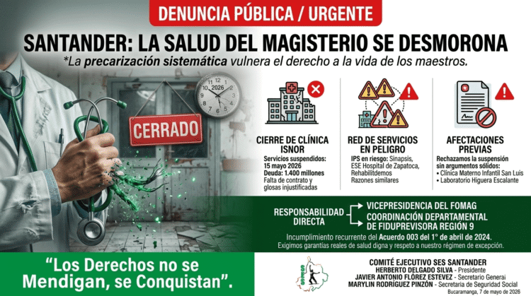 Una fotografía dramática de primer plano enfocada en un estetoscopio médico con la manguera visiblemente rota y deshilachada sobre una superficie fría y oscura. Al fondo, de manera borrosa pero reconocible, se aprecia la entrada de una clínica médica con un cartel rojo que dice claramente 'CERRADO'. La iluminación de la escena utiliza los tonos verdes institucionales del SES (#009241 y #006027) con alto contraste, evocando una sensación de crisis, abandono institucional y urgencia médica.