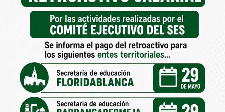 Estado del pago del retroactivo salarial 2026 en Santander, Bucaramanga, Floridablanca y Barrancabermeja. Conozca el cronograma de radicación ante el MEN.