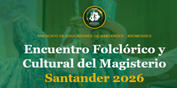 Logo oficial del Sindicato de Educadores de Santander (SES). Muestra un mapa del departamento de Santander en fondo blanco delineado en negro, con la sigla S-E-S en letras verdes dispuestas verticalmente y la silueta negra de un hombre rompiendo cadenas sobre un pedestal y sosteniendo una antorcha en alto.