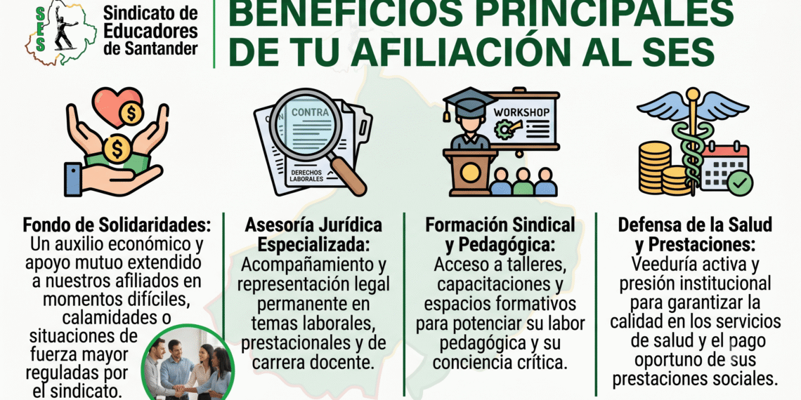 Descubra los beneficios de afiliarse al Sindicato SES en Santander: asesoría jurídica, formación, defensa de derechos y el fondo de solidaridades.