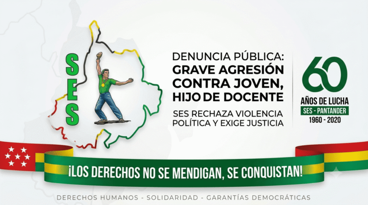 El Sindicato de Educadores de Santander (S.E.S.) denuncia agresión contra el hijo de la docente Johana Luna. Se exige investigación urgente a la Fiscalía.