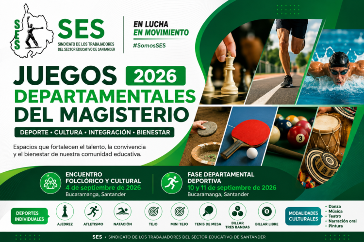Conoce las fechas, disciplinas deportivas y modalidades culturales de los Juegos Departamentales del Magisterio Santandereano 2026